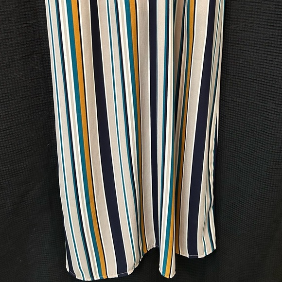 Monteau Striped Maxi Dress Size L Sleeveless Wrap Front Navy Teal - Picture 4 of 5
